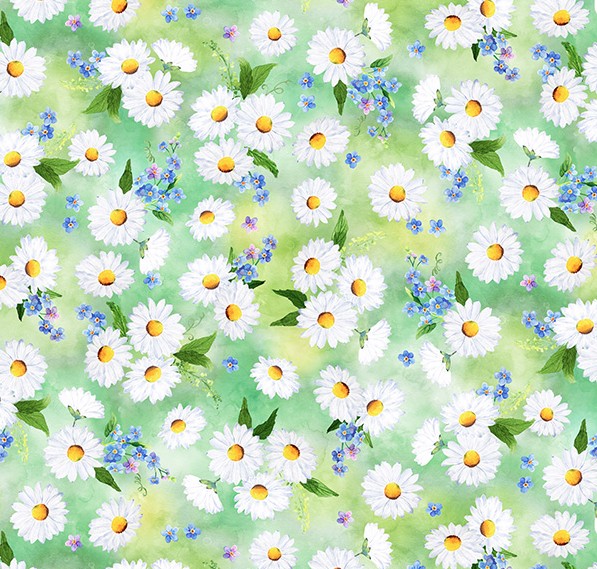 Flower Shoppe Daisies Leaf from Hoffman Fabrics