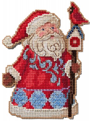 Santa and Cardinal Birdhouse Cross Stitch Kit from Mill Hill