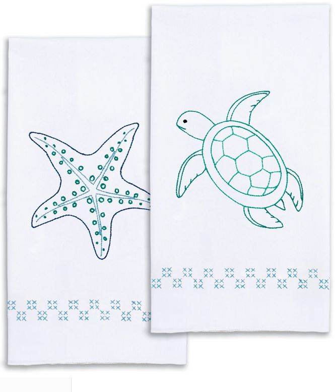 Beach Decorative Hand Towels Hand Embroidery Pattern from Jack Dempsey Inc