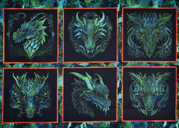 Dragons Emerald Reign Block Panel from In the Beginning Fabrics