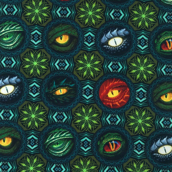 Dragons Emerald Reign Eyes Multi from In the Beginning Fabrics