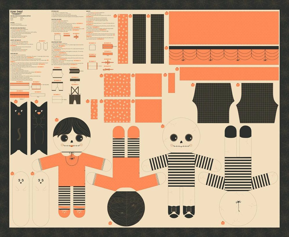 Home Sweet Haunt Cut and Sew Skelly Doll Panel by Stacy Iest Hsu for Moda Fabrics