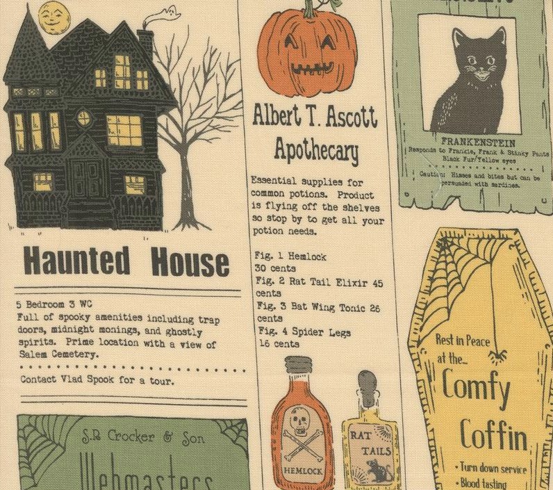 Home Sweet Haunt Vintage Newspaper Bone by Stacy Iest Hsu for Moda Fabrics