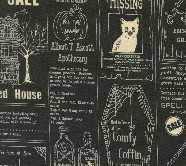 Home Sweet Haunt Vintage Newspaper Midnight by Stacy Iest Hsu for Moda Fabrics
