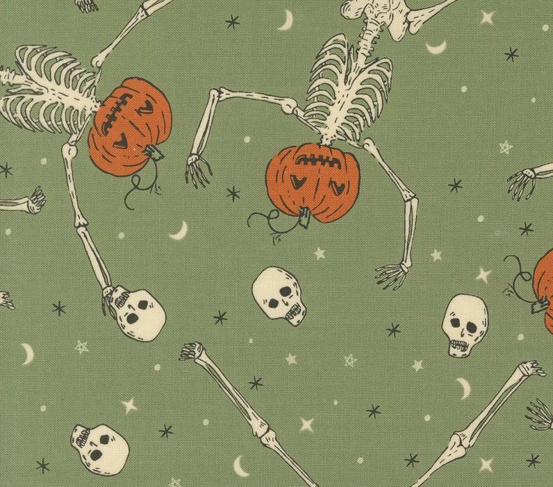 Home Sweet Haunt Dancing Pumpkins Moss by Stacy Iest Hsu for Moda Fabrics