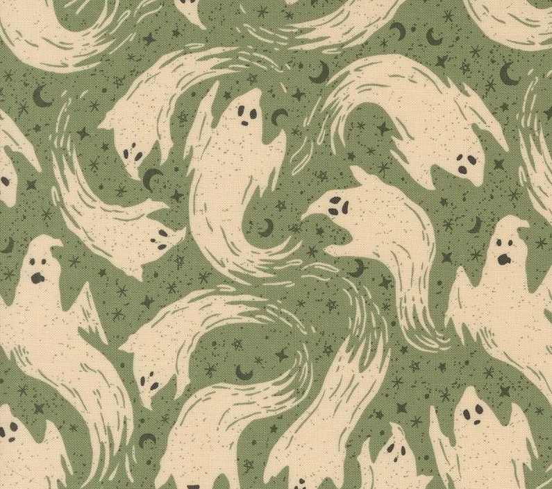 Home Sweet Haunt Ghostly Ghost Moss by Stacy Iest Hsu for Moda Fabrics