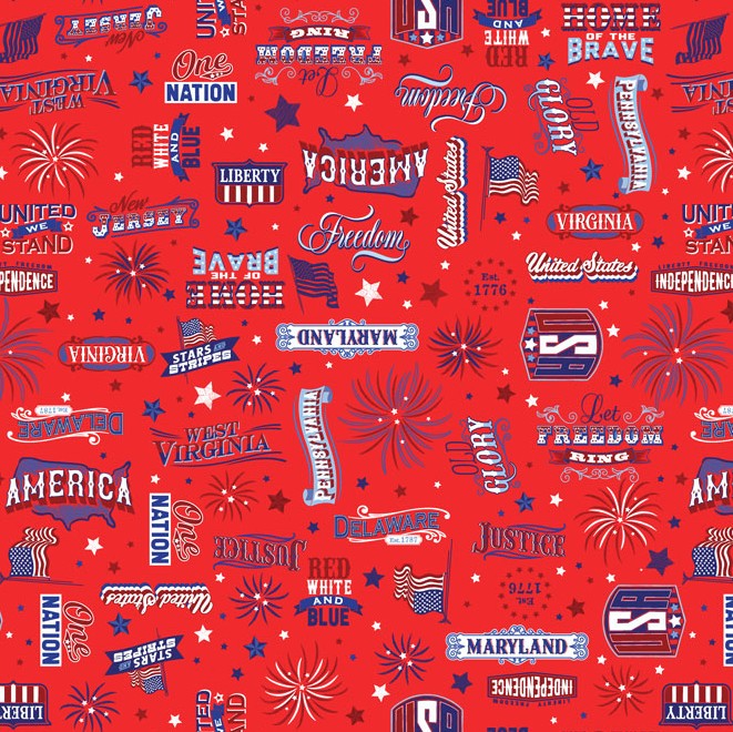 Mid-Atlantic Shop Hop 2025 Patriotic Words Red from Benartex