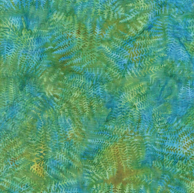 Petal Poetry Batik Fern Blue Green Marbles from Island Batik