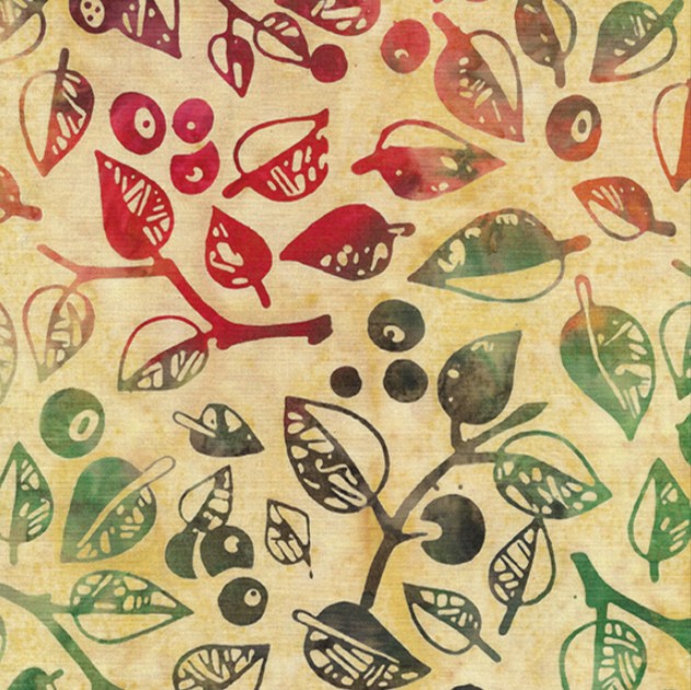 Forest Flora Batik Berries and Leaves Yellow Parchment from Island Batik