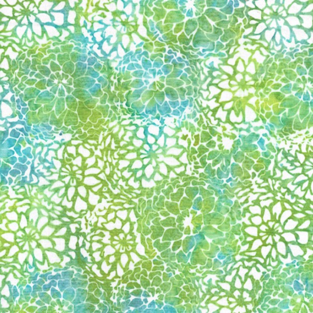 Petal Poetry Batik Camellia Flower Blue Green Marbles from Island Batik