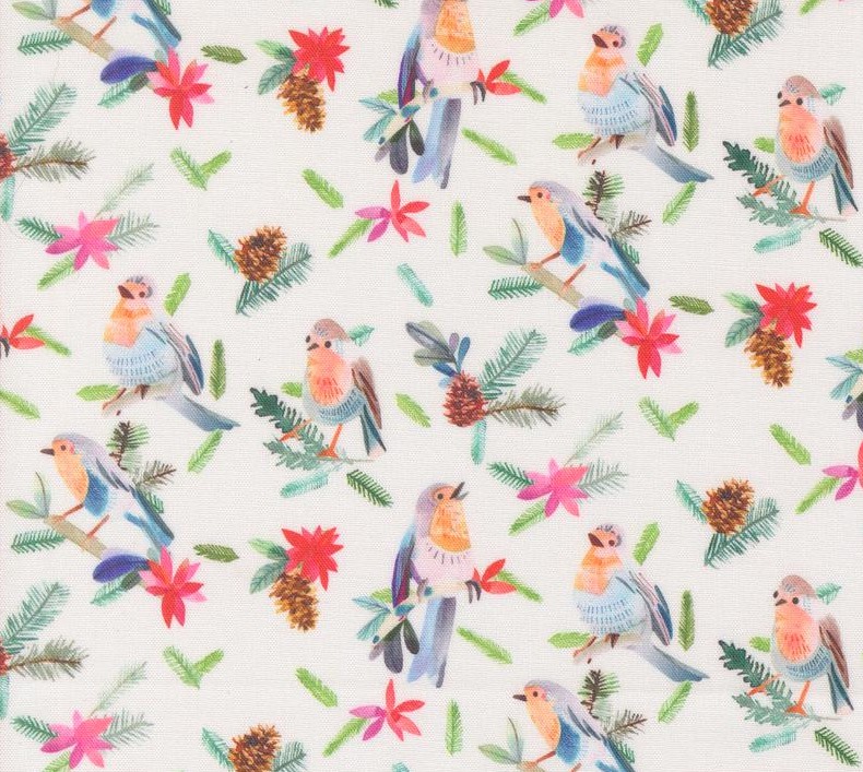 Love and Cheer Robins with Pinecones Snowflake by Amarilys Henderson for Moda Fabrics