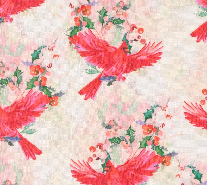 Love and Cheer Cardinal in Flight Snowflake by Amarilys Henderson for Moda Fabrics