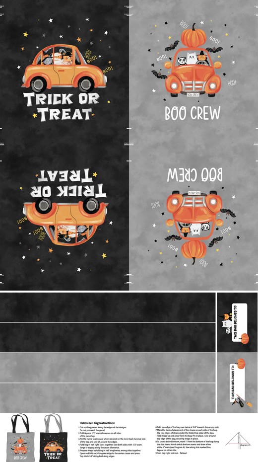 The Boo Crew Treat Bag Panel from Northcott Fabrics