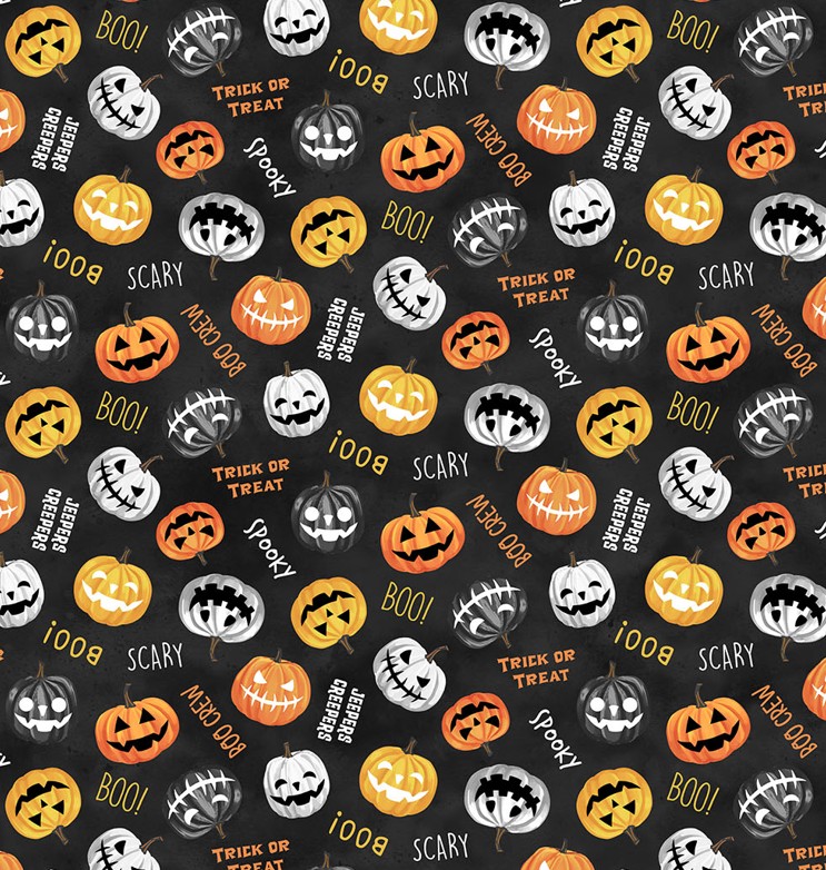 The Boo Crew Pumpkin Toss Black from Northcott Fabrics