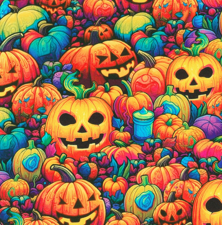 Bright Frights Jack-O-Lanterns Pumpkin by Catriona Crehan for Robert Kaufman Fabrics