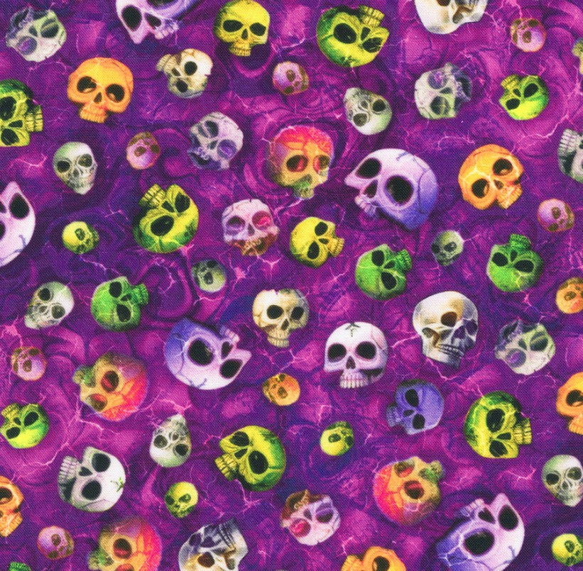 Bright Frights Skulls Violet by Catriona Crehan for Robert Kaufman Fabrics
