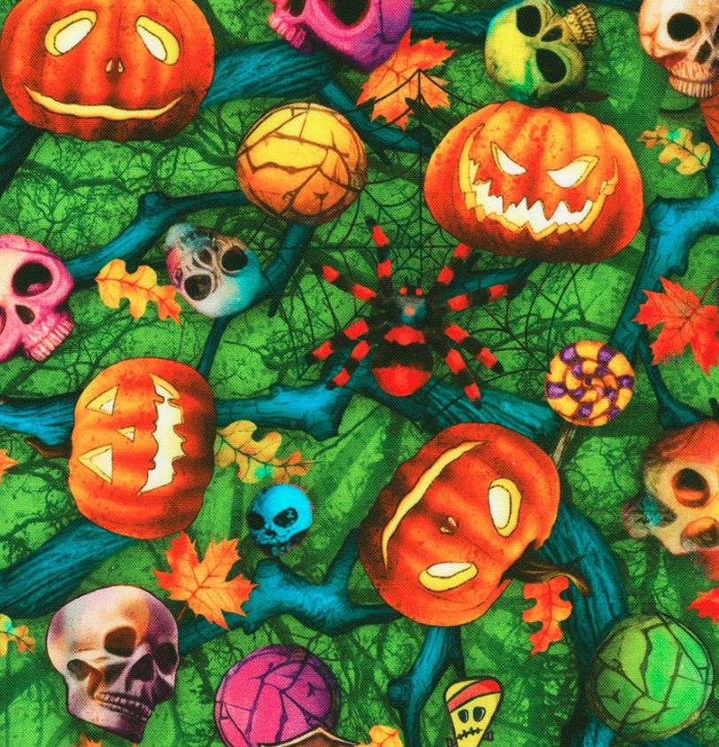 Bright Frights Halloween Novelties Acid Lime by Catriona Crehan for Robert Kaufman Fabrics