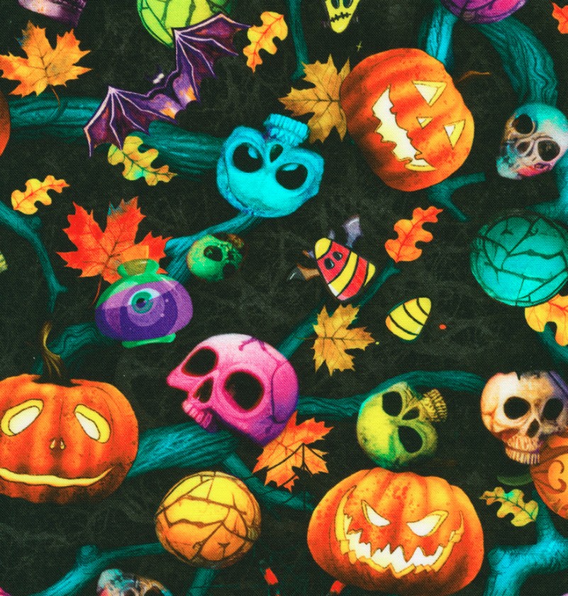 Bright Frights Halloween Novelties Night by Catriona Crehan for Robert Kaufman Fabrics