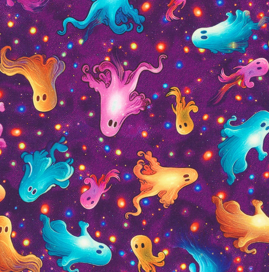 Bright Frights Ghosts Midnight Purple by Catriona Crehan for Robert Kaufman Fabrics