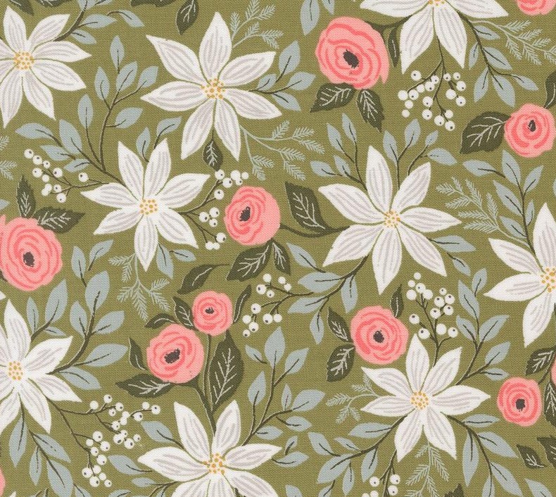 Berry and Pine Poinsettia Party Sage by Lella Boutique for Moda Fabrics