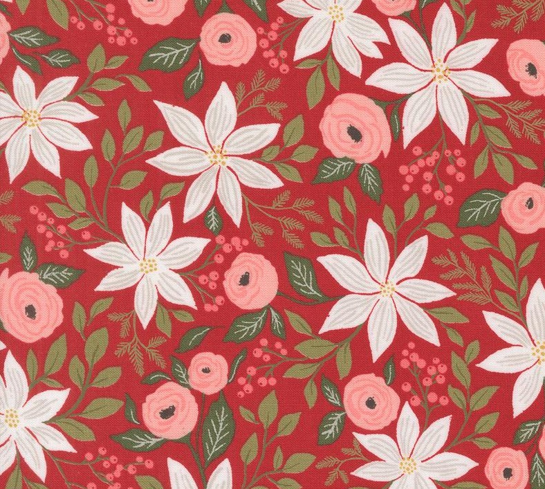 Berry and Pine Poinsettia Party Cranberry by Lella Boutique for Moda Fabrics