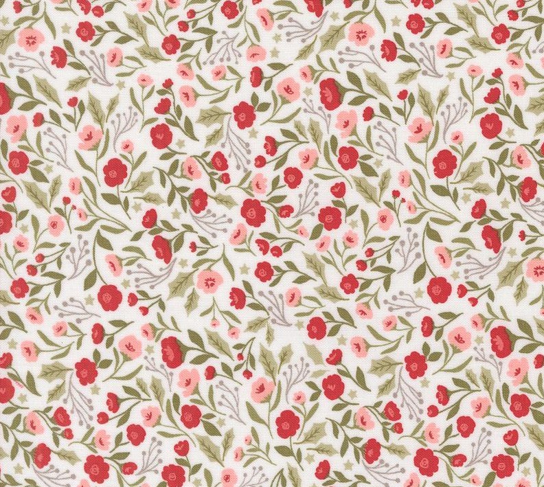 Berry and Pine Christmas Posies Snow by Lella Boutique for Moda Fabrics