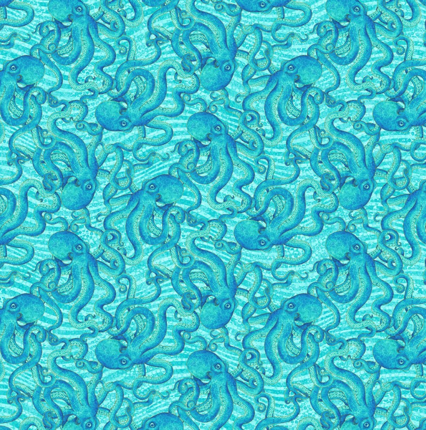 Shimmer Enigma Octopus Light Turquoise by Deborah Edwards for Northcott Fabrics