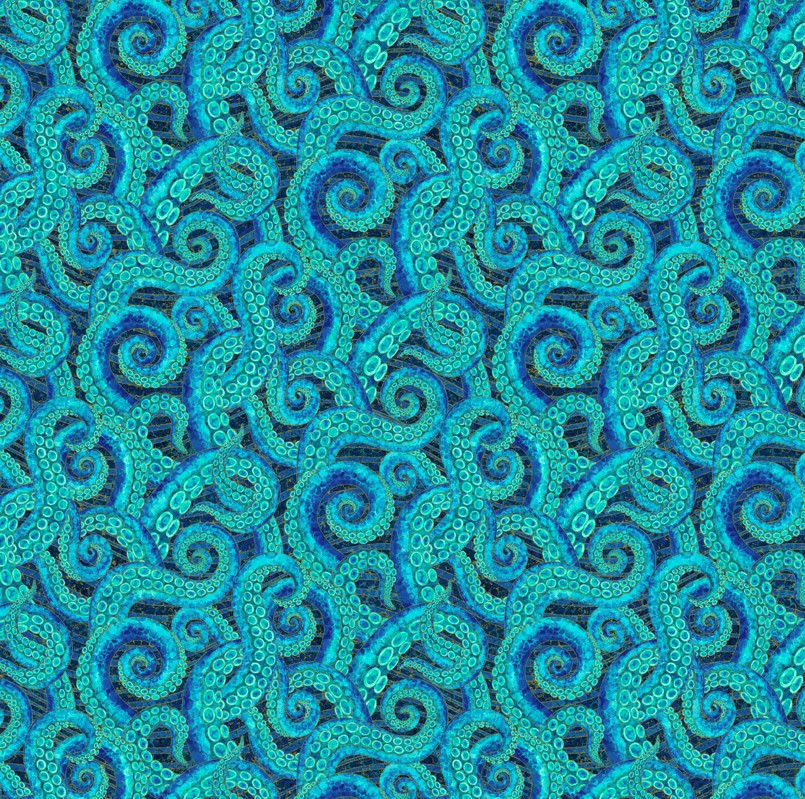 Shimmer Enigma Tentacles Dark Blue by Deborah Edwards for Northcott Fabrics