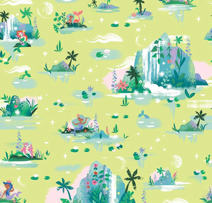 Forever Neverland Mermaid Lagoon Lemongrass by Jill Howarth for Riley Blake Designs
