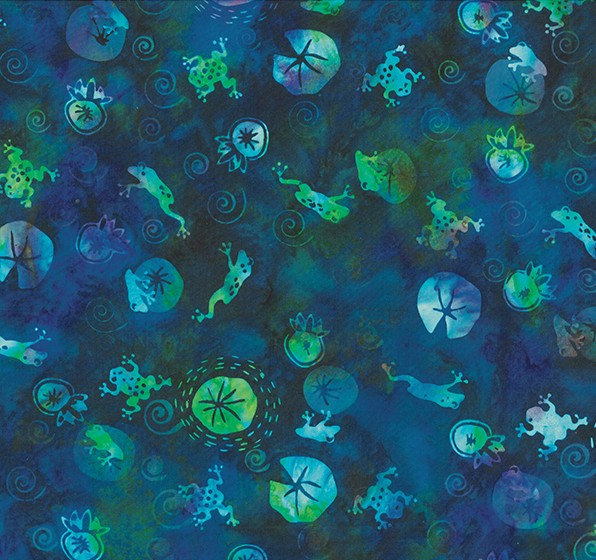 Frog Pond Jelly Batik Frog and Lily Pad Sapphire by Susan Claire for Hoffman Fabrics