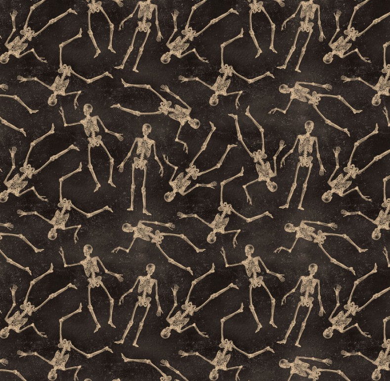 Gothic Halloween Skeletons Black by Dan DiPaolo for Clothworks