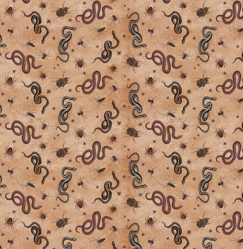Gothic Halloween Snakes & Bugs Rust by Dan DiPaolo for Clothworks