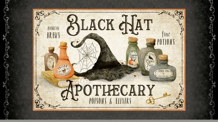 Hocus Pocus Black Hat Apothecary Panel by Deane Beesley for P&B Textiles