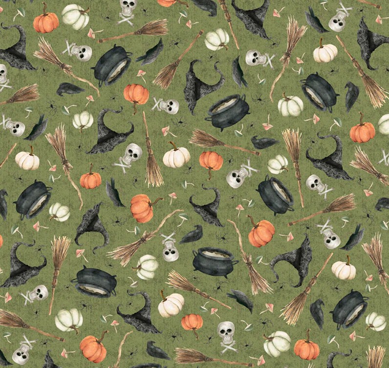 Hocus Pocus Small Halloween Toss Green by Deane Beesley for P&B Textiles