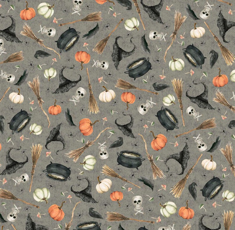 Hocus Pocus Small Halloween Toss Silver by Deane Beesley for P&B Textiles