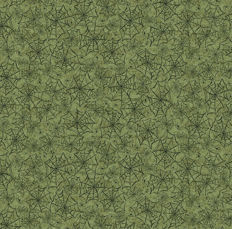 Hocus Pocus All Over Webs Green by Deane Beesley for P&B Textiles