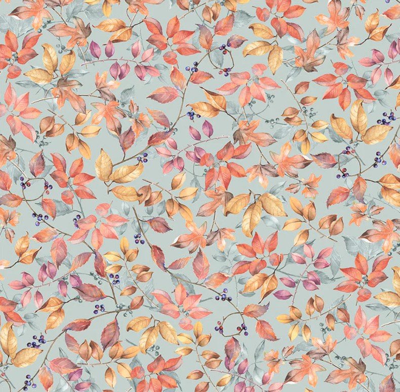 Bountiful Packed Fall Foliage Light Blue by Sandy Clough for P&B Textiles