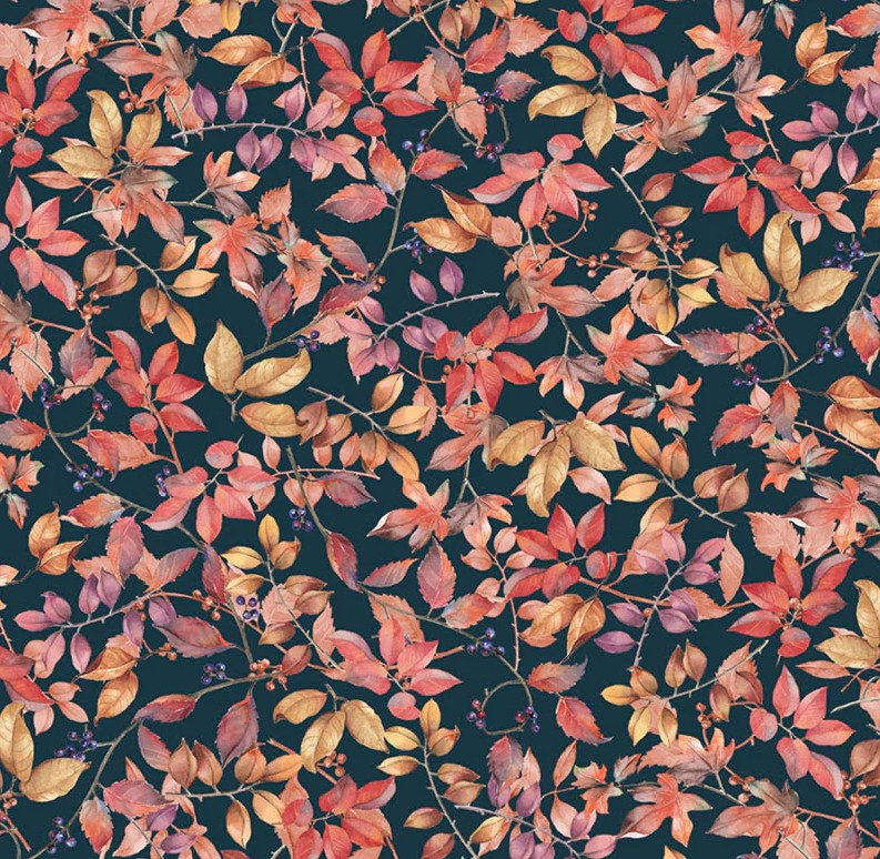 Bountiful Packed Fall Foliage Dark Blue by Sandy Clough for P&B Textiles