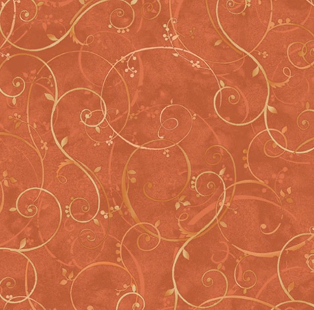 Bountiful Golden Scroll Orange by Sandy Clough for P&B Textiles