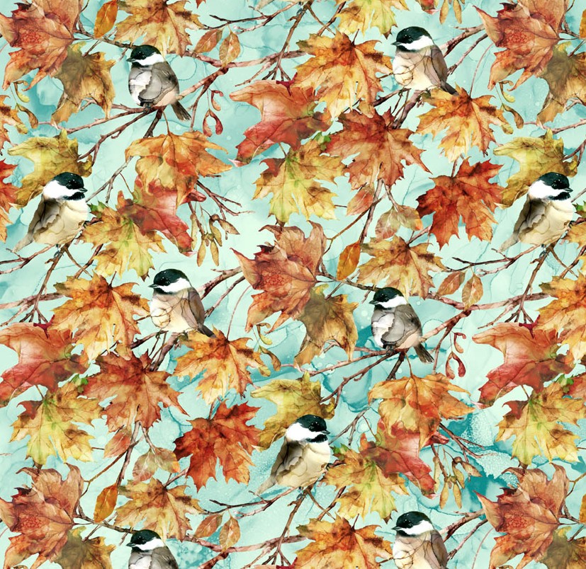 Autumn Breeze Birds Turquoise by Deborah Edwards & Melanie Samra for Northcott Fabrics
