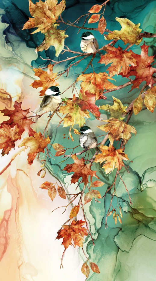 Autumn Breeze Bird Panel by Deborah Edwards & Melanie Samra for Northcott Fabrics