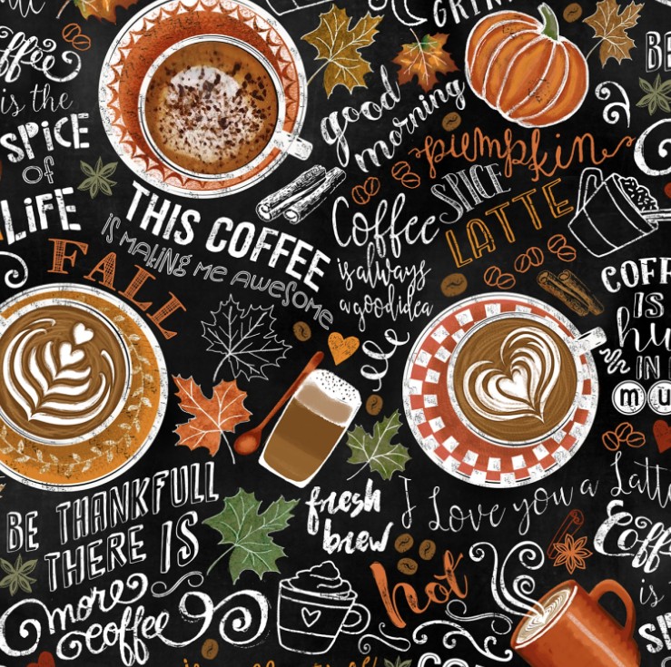 Pumpkin Spice Pumpkin Spice Latte Black from Timeless Treasures