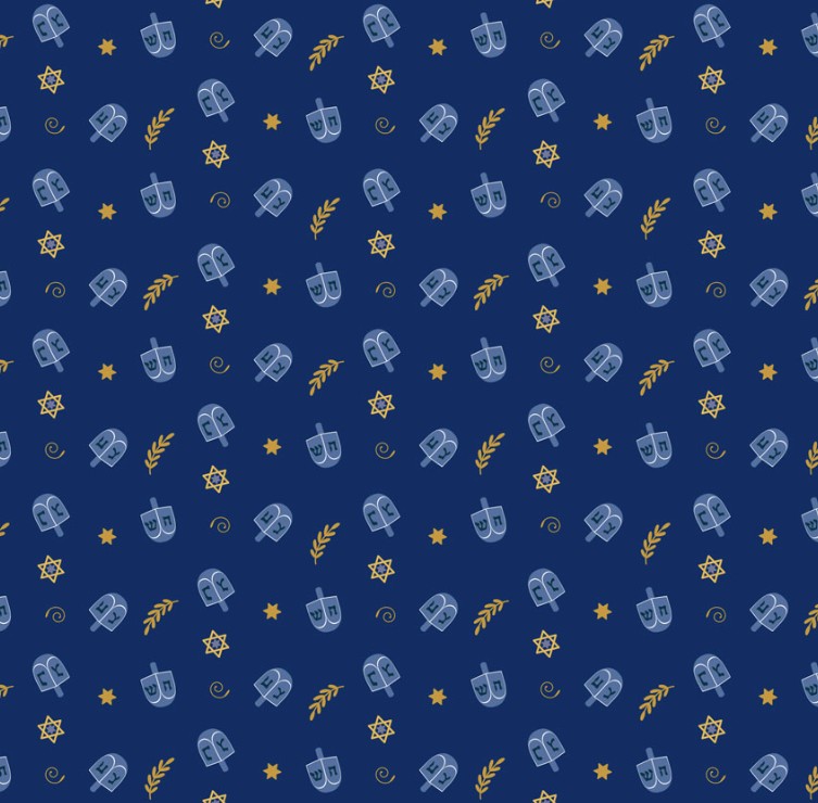 Happy Hanukkah Dreidels Light Navy by Emily Elizabeth for Clothworks
