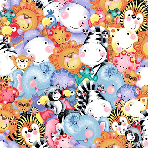 Born to be Wild Packed Animal Faces Multi by Delphine Cubitt for Henry Glass Fabrics