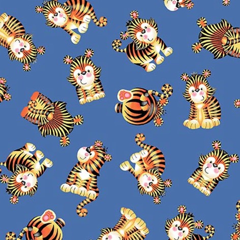 Born to be Wild Tossed Tigers Royal by Delphine Cubitt for Henry Glass Fabrics
