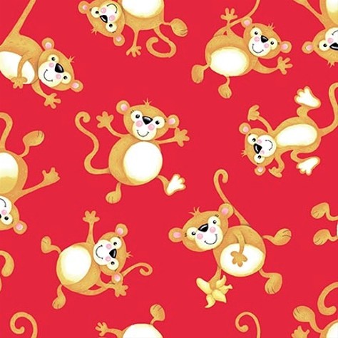 Born to be Wild Tossed Monkeys Red by Delphine Cubitt for Henry Glass Fabrics