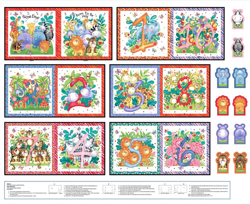 Born to be Wild Counting Book Panel by Delphine Cubitt for Henry Glass Fabrics