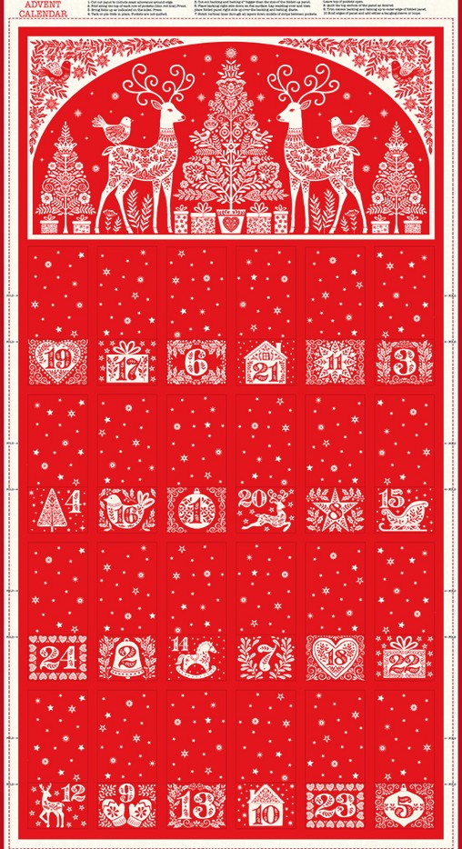 Scandi Advent Calendar Panel Red by Makower UK for Andover Fabrics