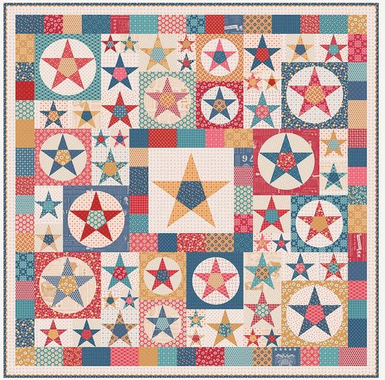 Americana Farmhouse Star Throw Quilt Fabric Kit for Machine Embroidery Quilt