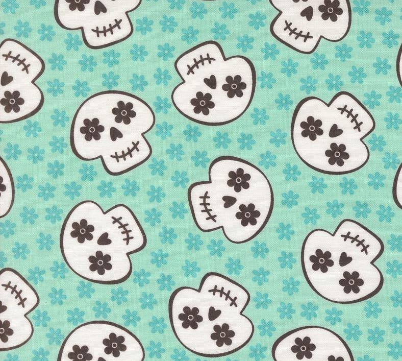 Fab Boo Lous Cherry Skull Aqua by Me and My Sister Designs for Moda Fabrics